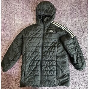 Adidas Youth Hooded Puffer Jacket L/G 14/16 Black Insulated Full Zip